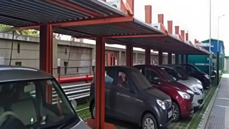 Modern steel car parking shed construction with covered parking structure