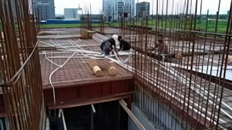RCC roof slab reinforcement and rebar work at commercial construction site